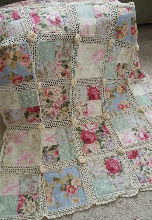 Crochet and fabric quilt - Tutorial and pattern