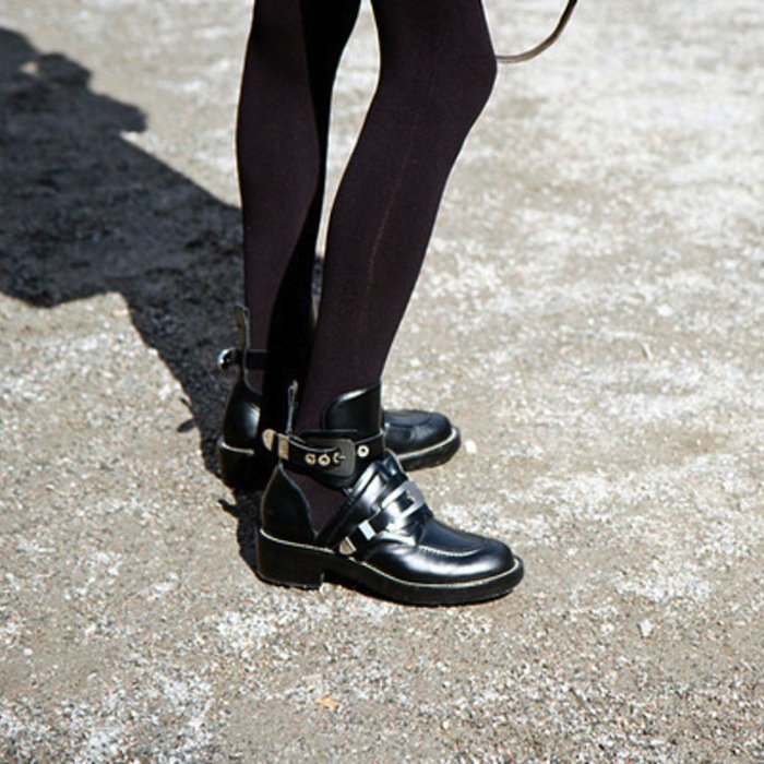 balenciaga black leather buckle boots