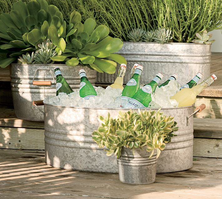 Galvanized Metal Tubs, Buckets, & Pails as Planters Driven by Decor