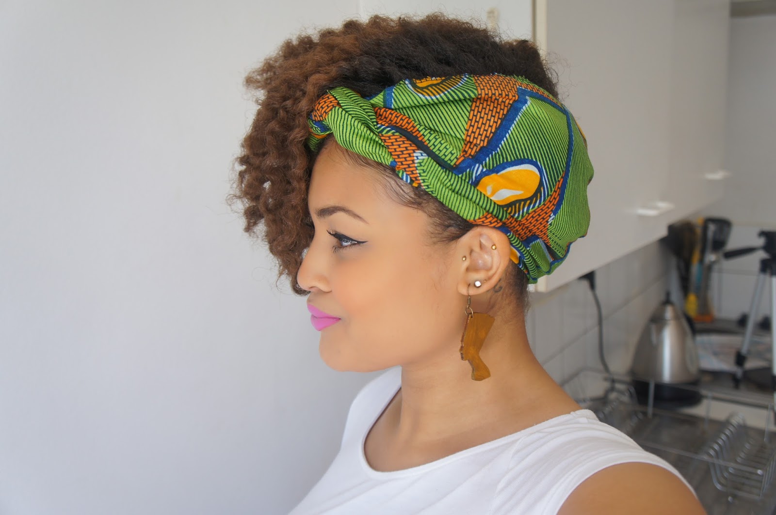 Yolanda G: Natural Afro Hair Tutorial: How to style Ankara/African Print  Scarf || Side Swept Flat Twist Out with Scarf & Nefertiti Earrings