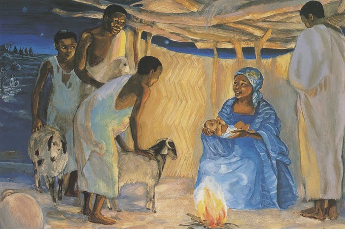 Mafa055 The birth of Jesus with shepherds .