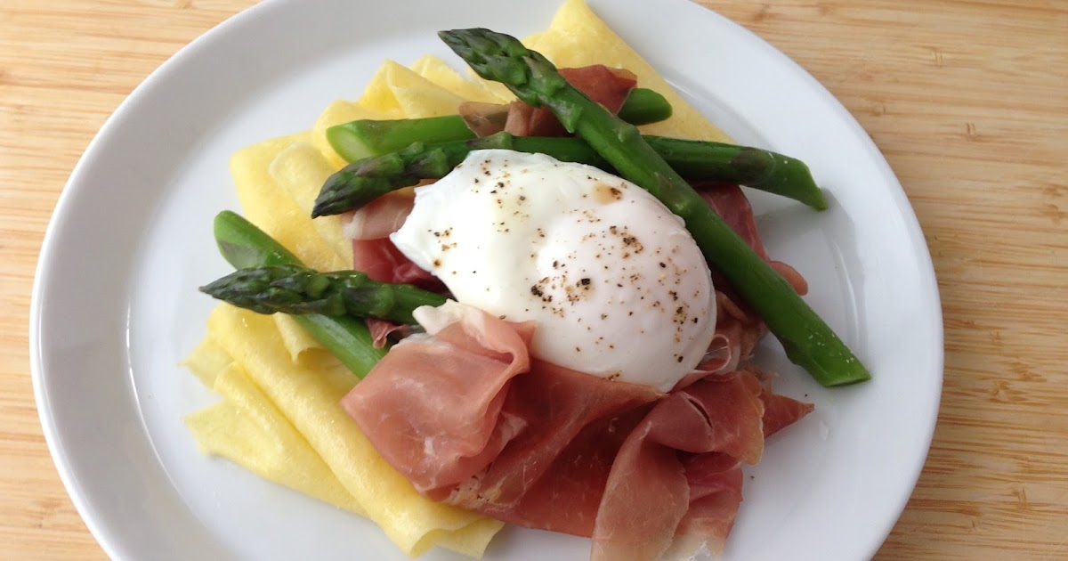 Suited To The Seasons asparagus prosciutto egg and home made noodle sheets