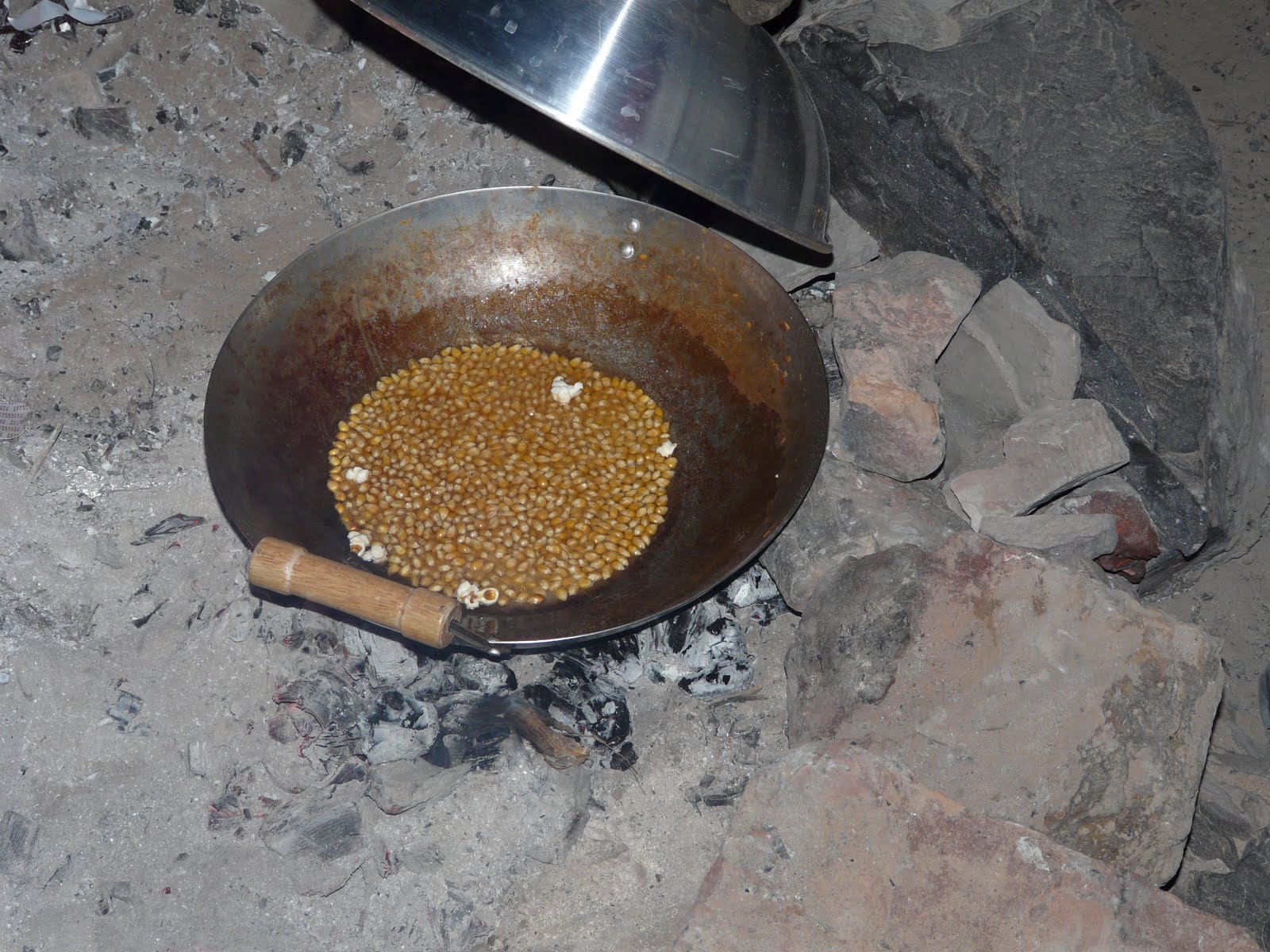 The "Secret" is Gratitude Camping Kettle Corn over the Fire