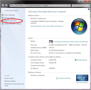 tip windows: การสร้างจุด Restore Point ใน Windows 7 tip windows: การสร้างจุด Restore Point ใน Windows 7