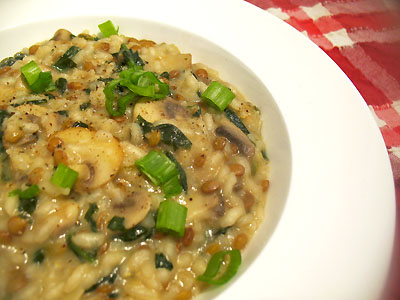 mushroom lentil and spinach risotto