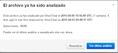 Resultado de anlisis en virustotal