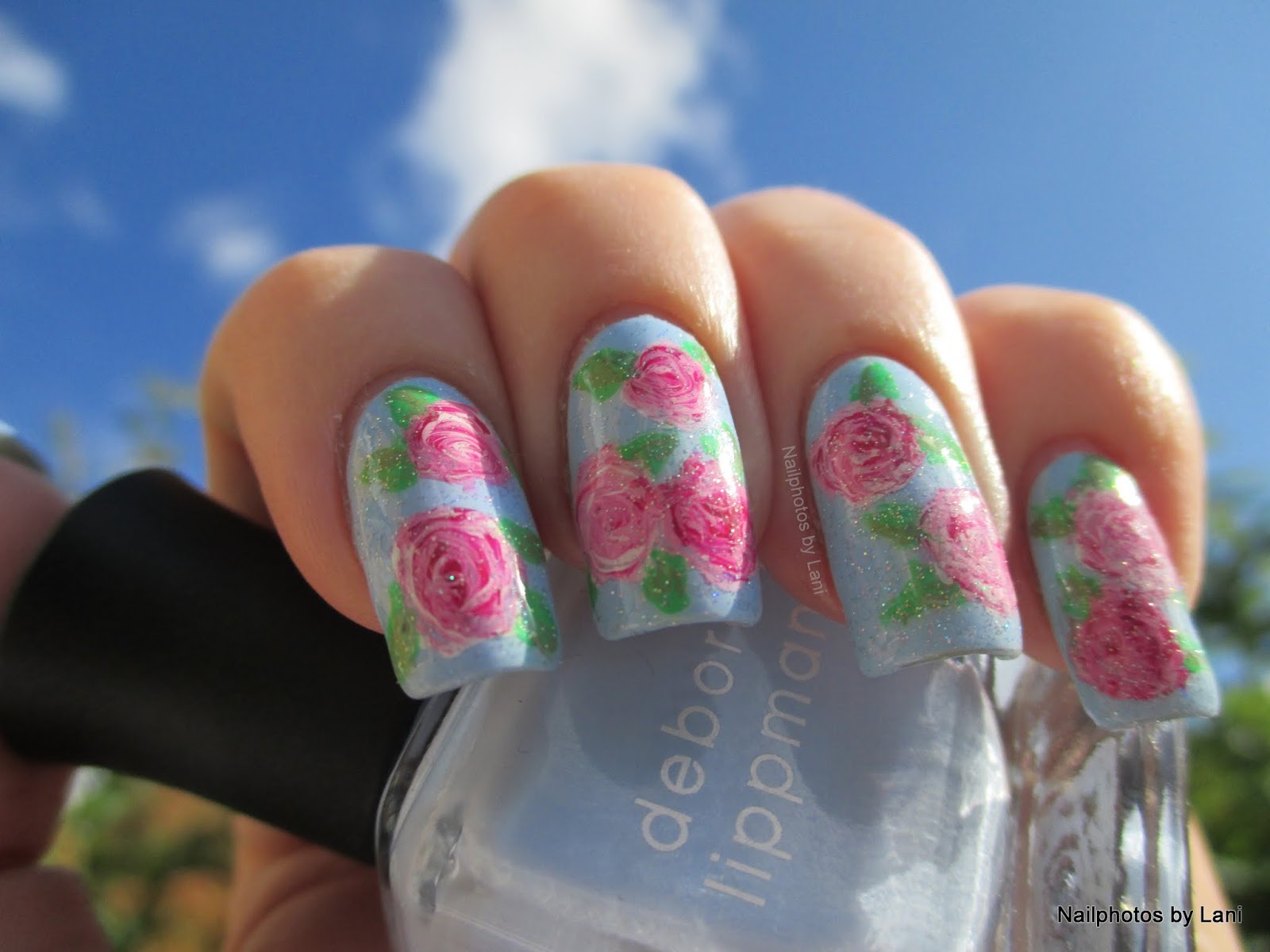 Nailphotos by Lani Vintage Flowers freehand nail art inspired by