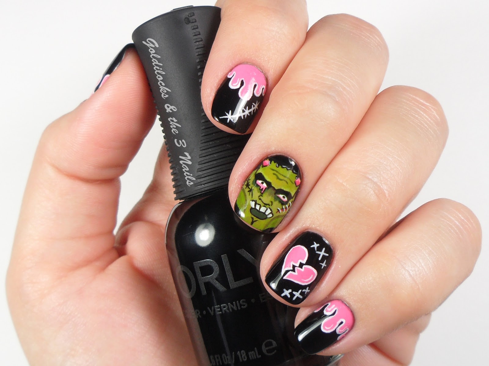 Goldilocks & the Three Nails Pop Art Frankenstein Nail Art