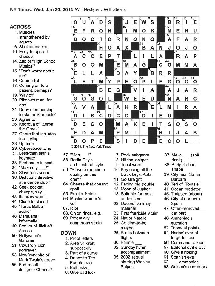 Bhe crosswords The New York Times Crossword in Gothic: January 2013