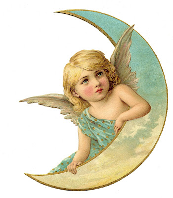 Vintage Christmas Image - Angel on Moon