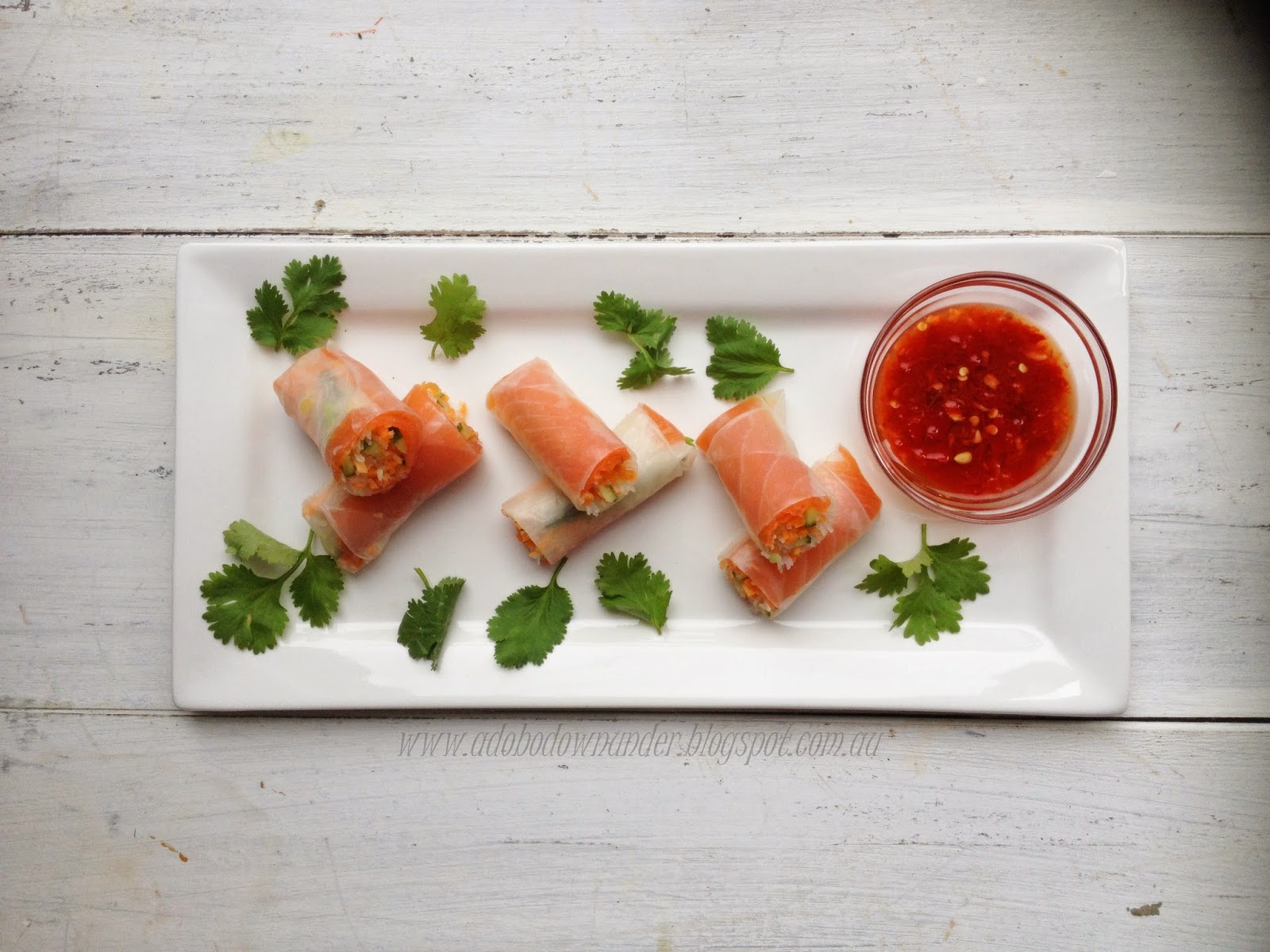 adobo down under AussieAsian smoked salmon rice paper rolls