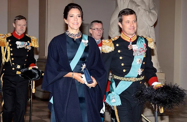 Queen Margrethe, Crown Prince Frederik and Crown Princess Mary of Denmark during the 2nd day of the New Years reception at Christiansborg Palace