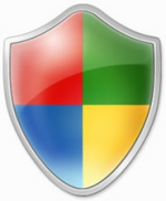 Protect your computer A shield with Microsoft Office colors in its quadrants