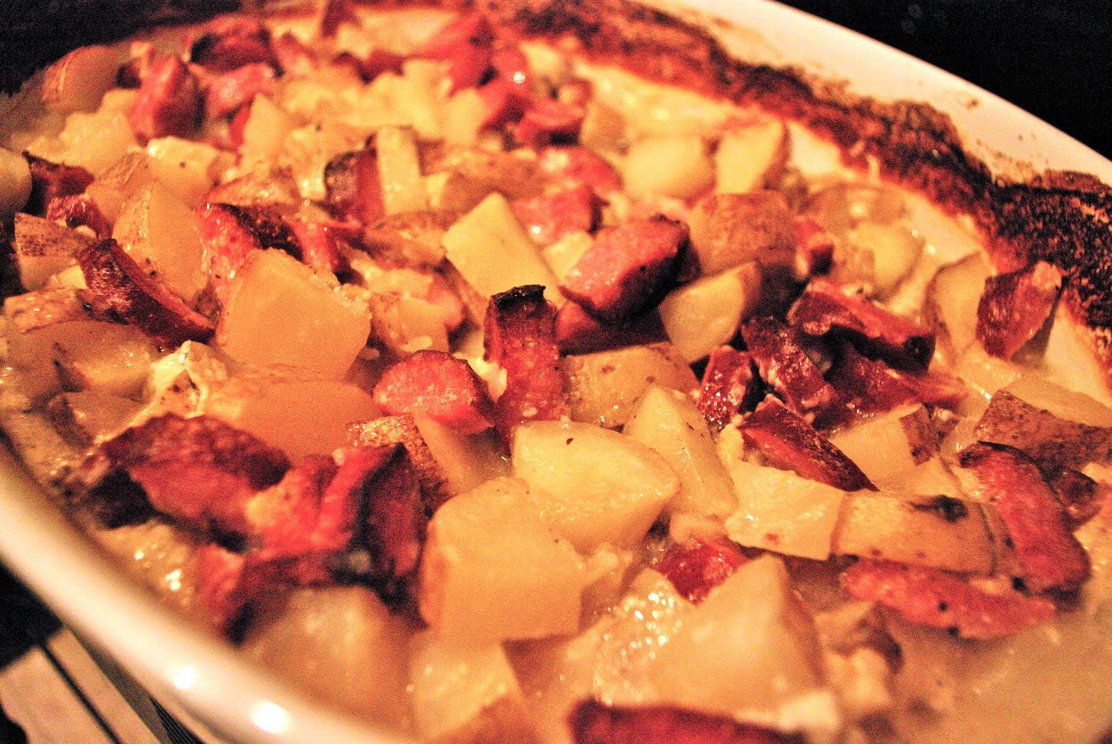 Potatoes Au Gratin with Sausage Outside of the Box