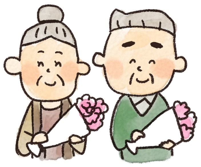 敬老の日のイラスト 花とおじいさん おばあさん ゆるかわいい無料イラスト素材集