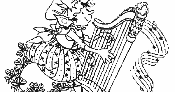 Coloring & Activity Pages: Female Leprechaun Playing a Harp Coloring Page