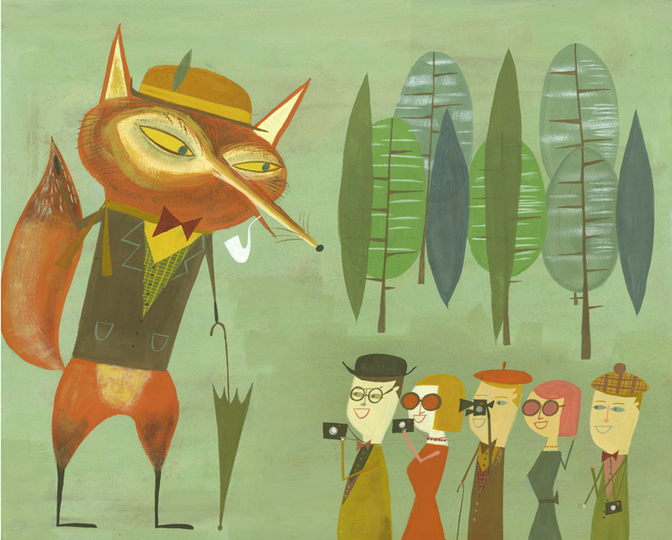 The crafty fox entertains visitors