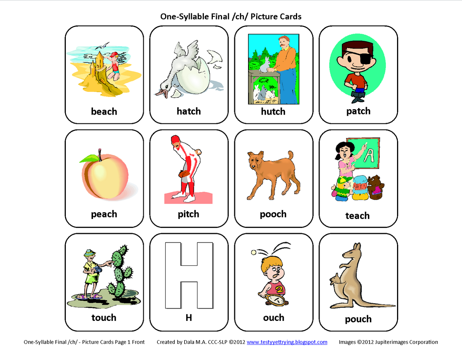 Testy yet trying Final CH Free Speech Therapy Articulation Picture Cards