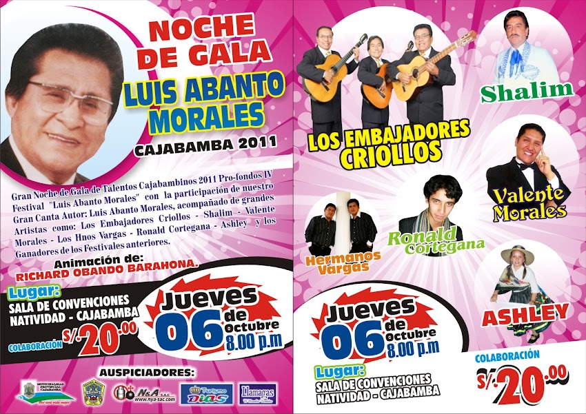 Noche de Gala Luis Abanto Morales este 06 de octubre en la Sala de Convenciones  Natividad