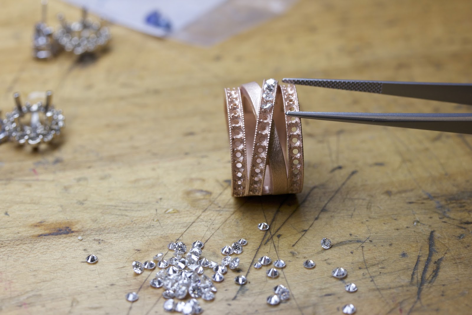 Criss Cross Diamond Ring Rose Gold Casting, Custom Design Jeweler, OKG Jewelry, Custom Design Jeweler, Criss Cross Diamond Ring