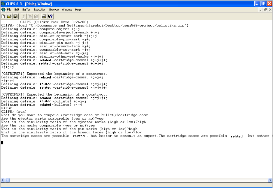 none An example expert system with CLIPS domain ballistics