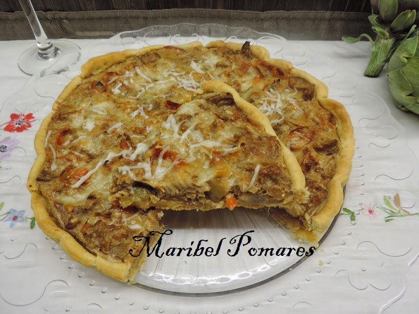 Quiche De Alcachofas, Cebolla, Nueces Y Palitos De Mar En Olla Programable.
