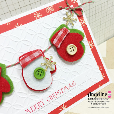 Trendy Twine : Mitten Garland with Angeline #trendytwine #scrappyscrappy #christmas #hollyberry #festive #mittengarland #card