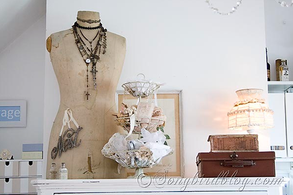 Vintage inspired white craft room by Songbird via I Love That Junk