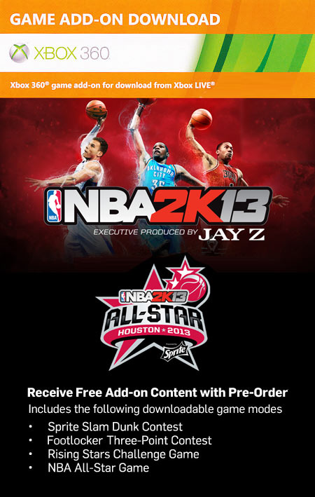 Free NBA 2K13 All-Star Weekend DLC Code (XBOX 360) Free NBA 2K13 All-Star Weekend DLC Code (XBOX 360)