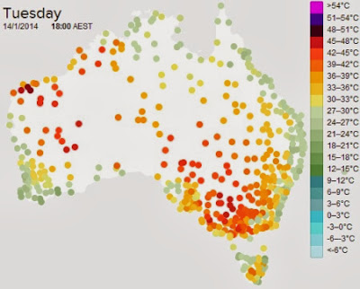 Map of Australian heatwaves