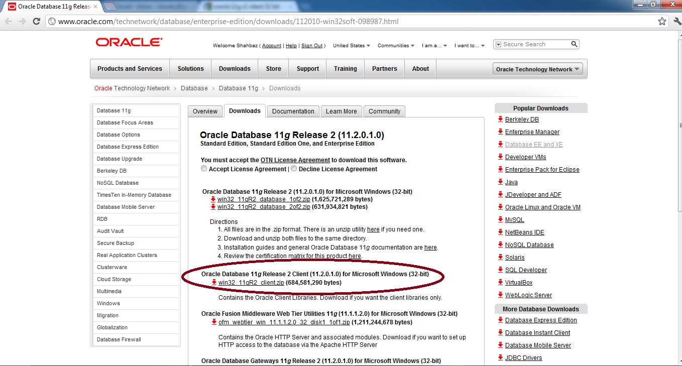 Install oracle 11g release 2 64-bit client software