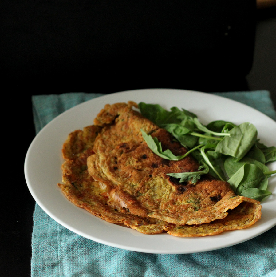 Chickpea flour Omelette with spinach, onion, tomato and bell peppers