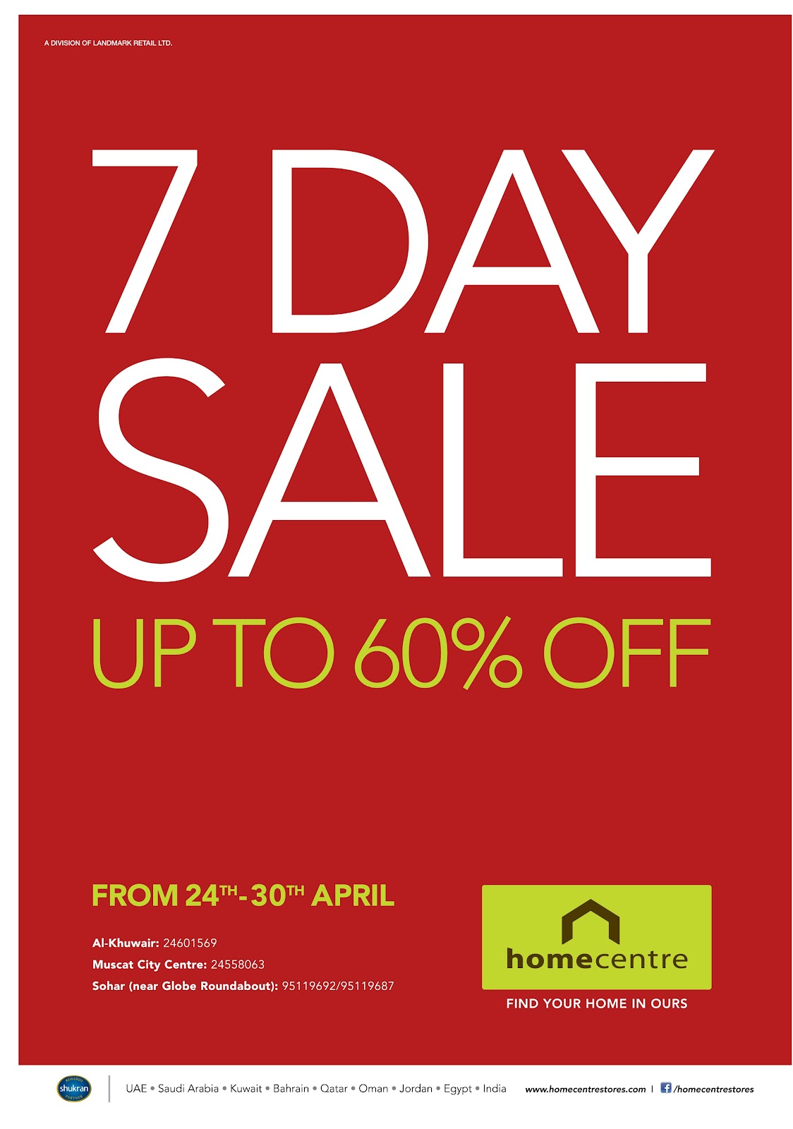 Oman Deals Home Centre sale UP TO 60 OFF!! (Ends 30th April)