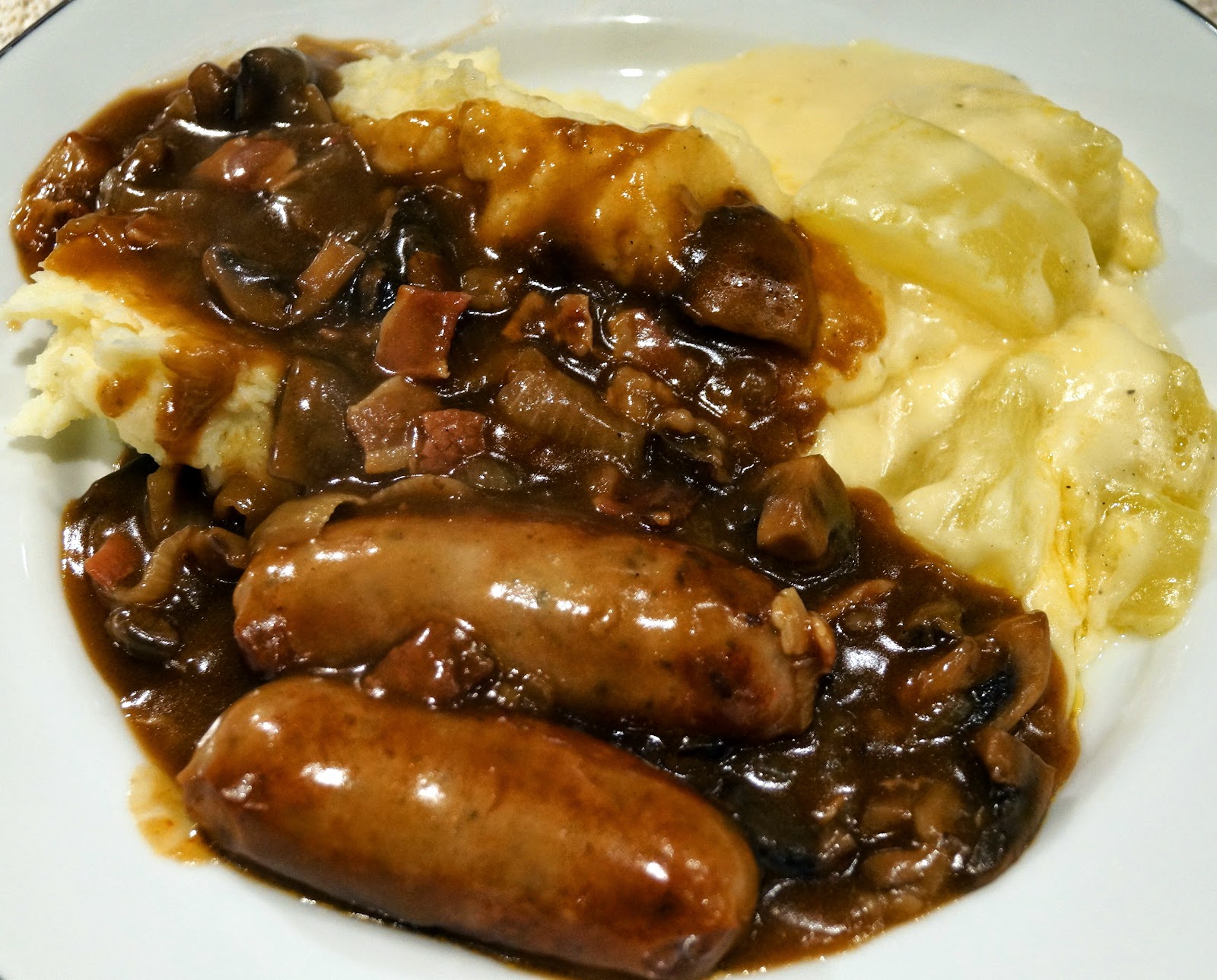 Onions and Paper Sausage and Cider casserole