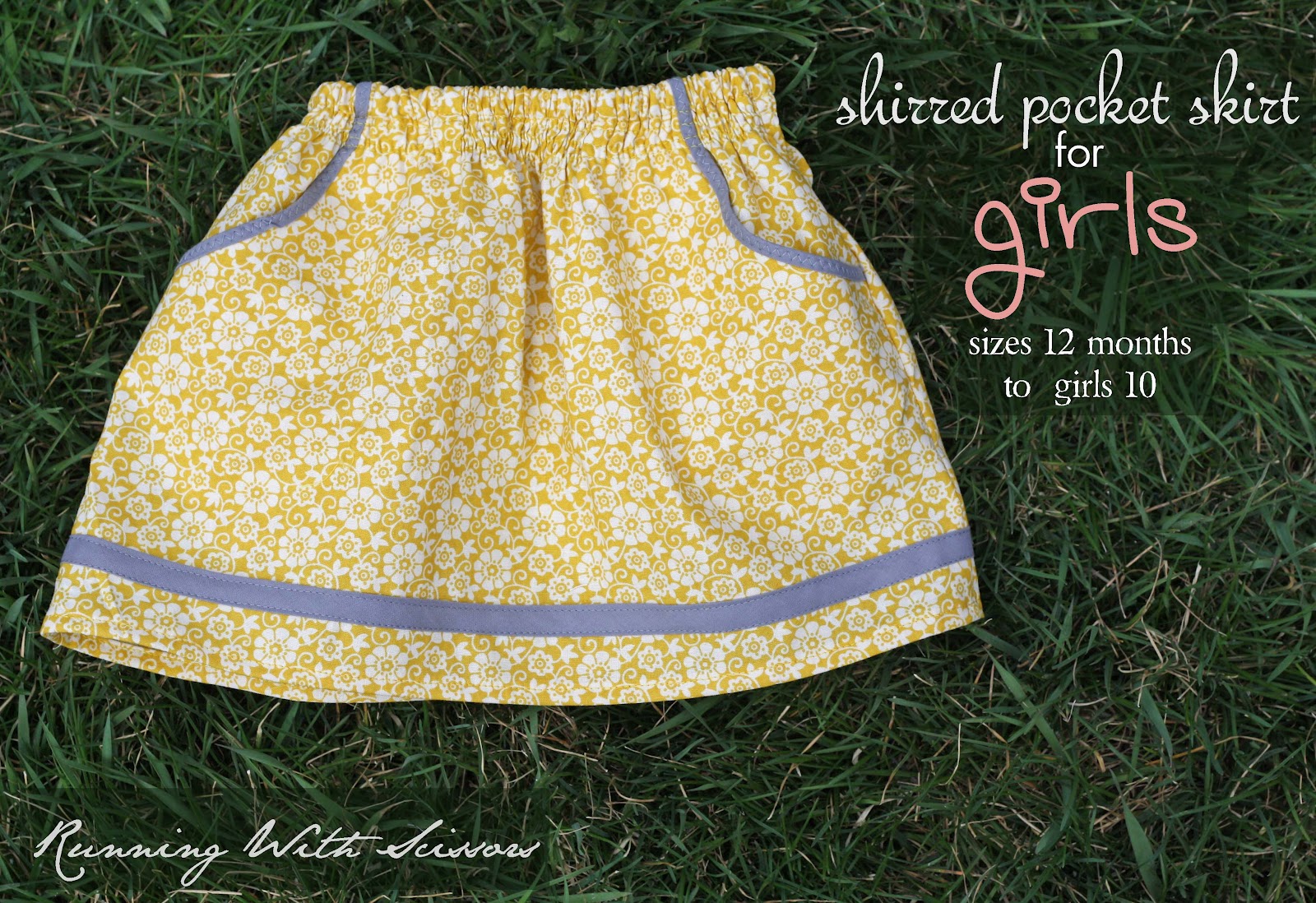 Running With Scissors Tutorial Variation Shirred Pocket Skirt for Girls
