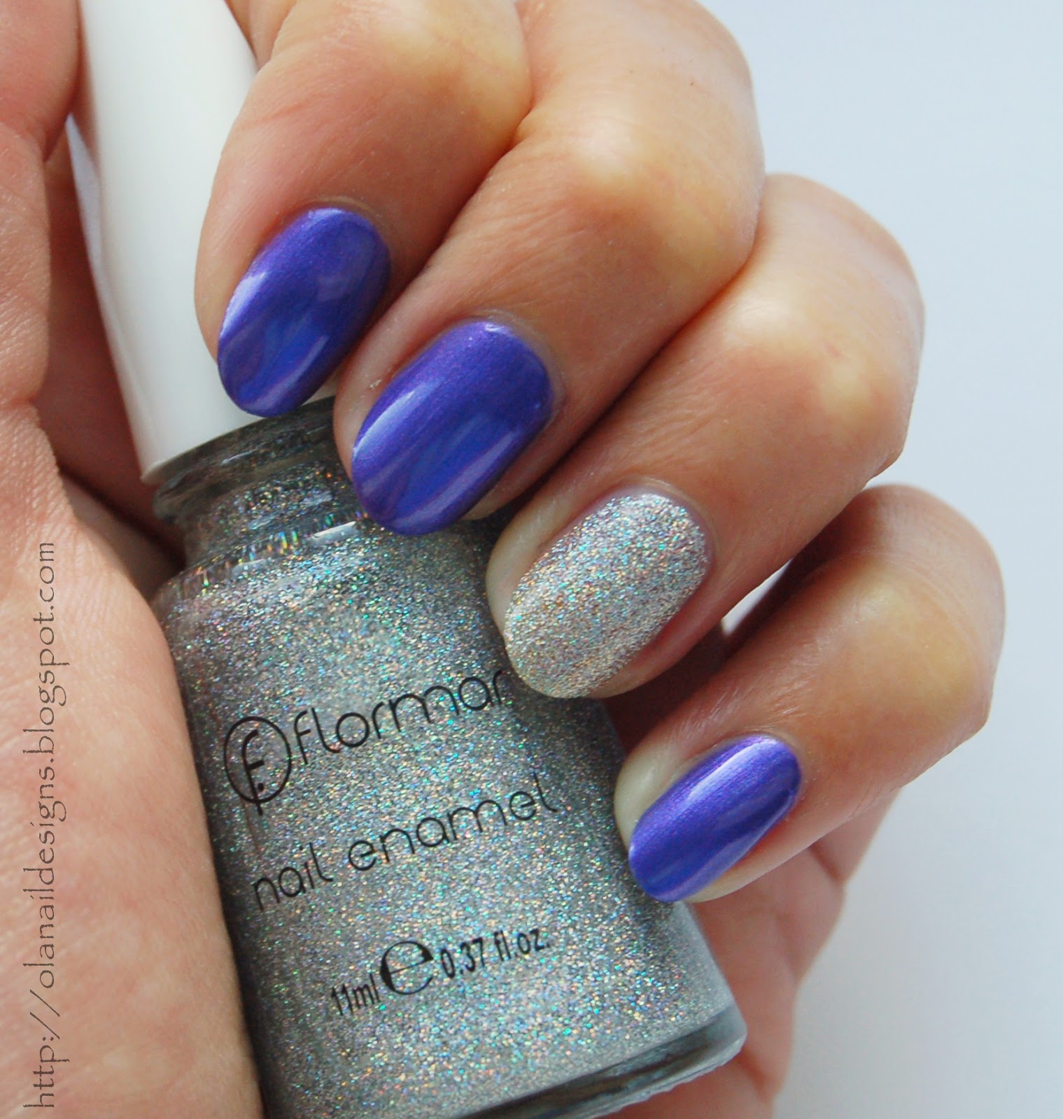 Ola nail designs fioletowe paznokcie ze srebrnym brokatowym