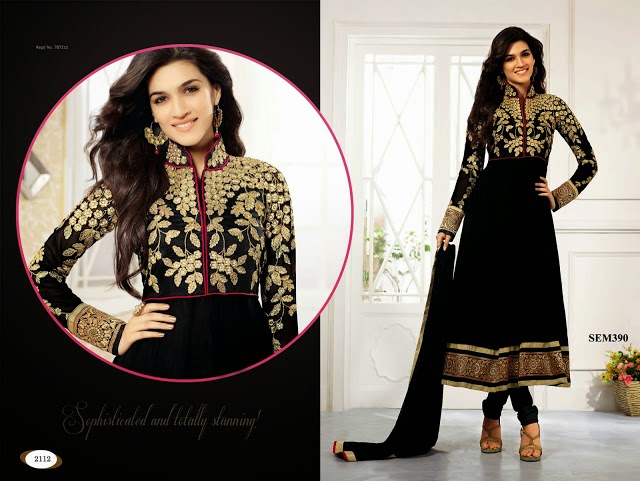 Designer Black with Golden Work Georgette Long Anarkali Suit