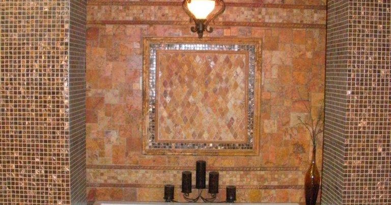 BAÑO RUSTICO TOSCANO TRAVERTINO NARANJA - COCINAS Y BAÑOS: REPOSTEROS