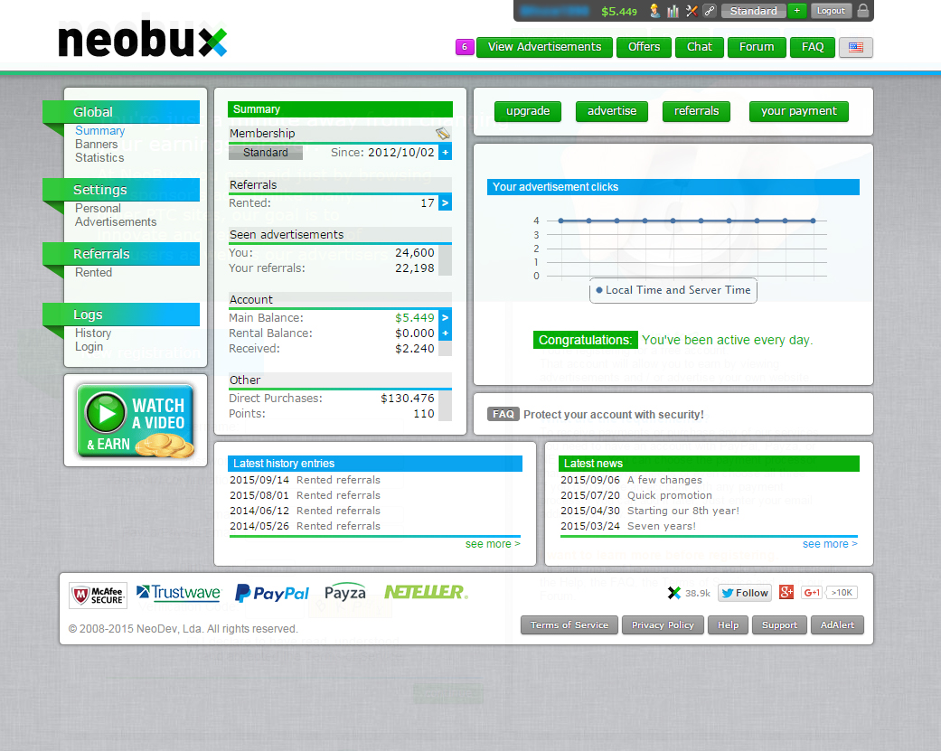 Best and Paying PTC Site: Neobux