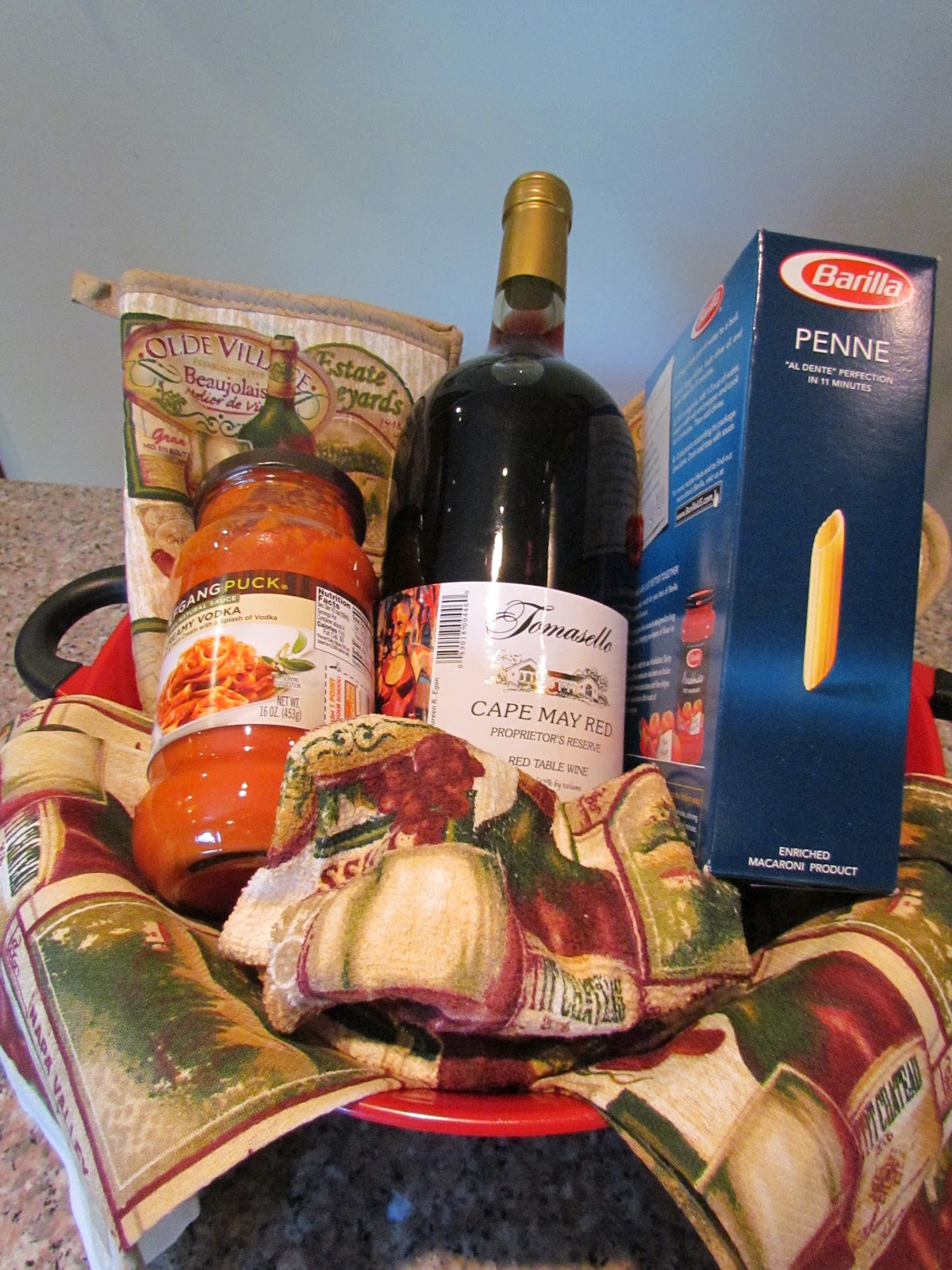 Family, Food, Fun, and Lots of Little Things ! Pasta & Wine gift Basket