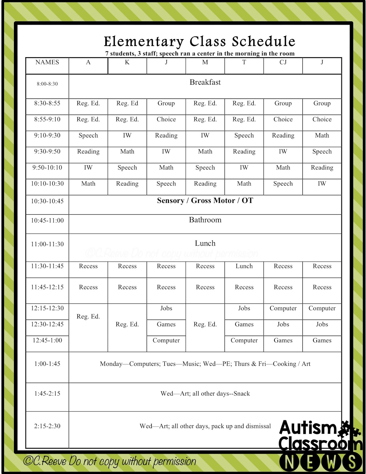 sample of schedules