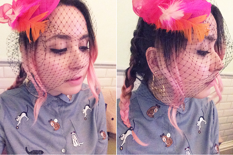 pink hair dutch braids fascinator