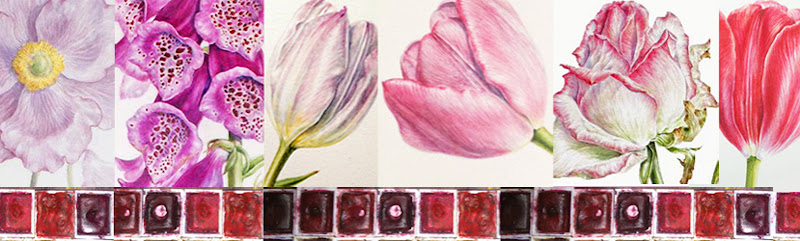 Pink paint palette with images of paintings 