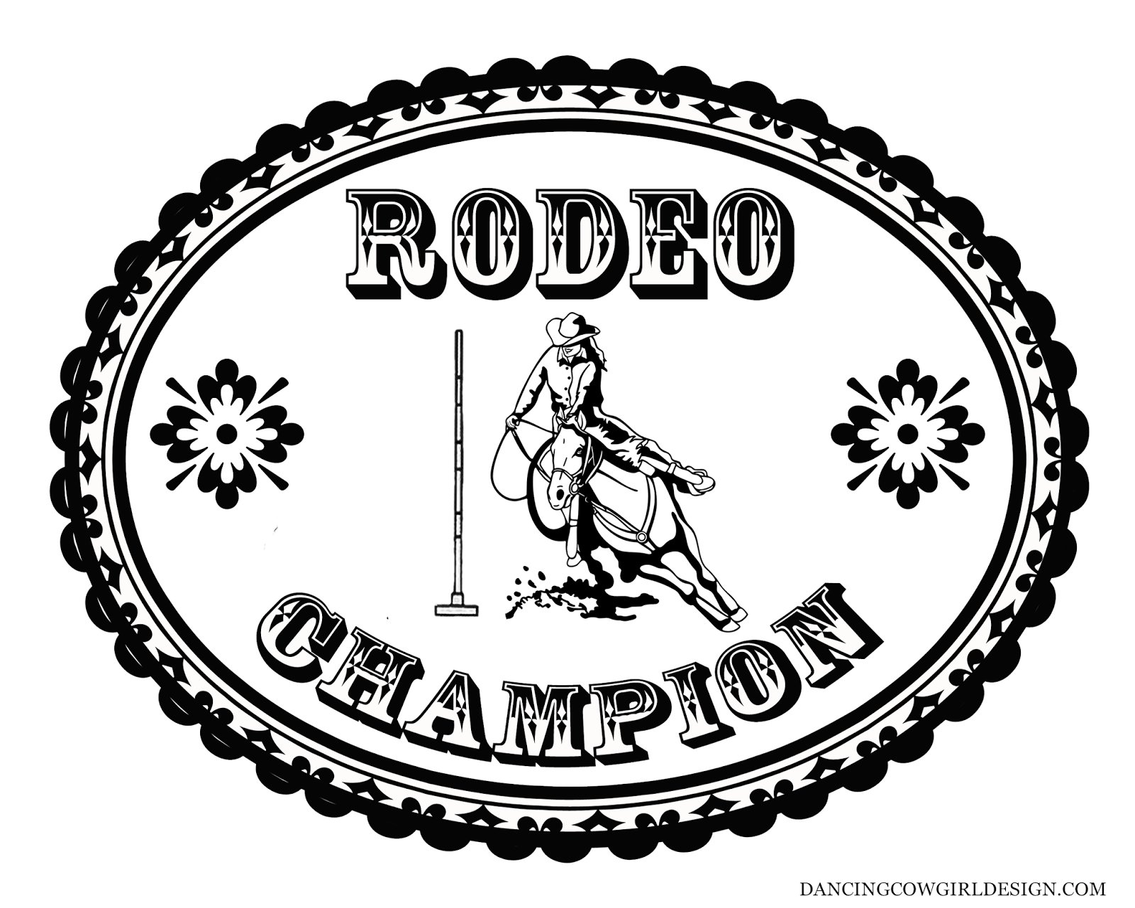 RODEO COLORING PAGES: Coloring Sheet Cowgirl Rodeo Pole Bending Belt Buckle