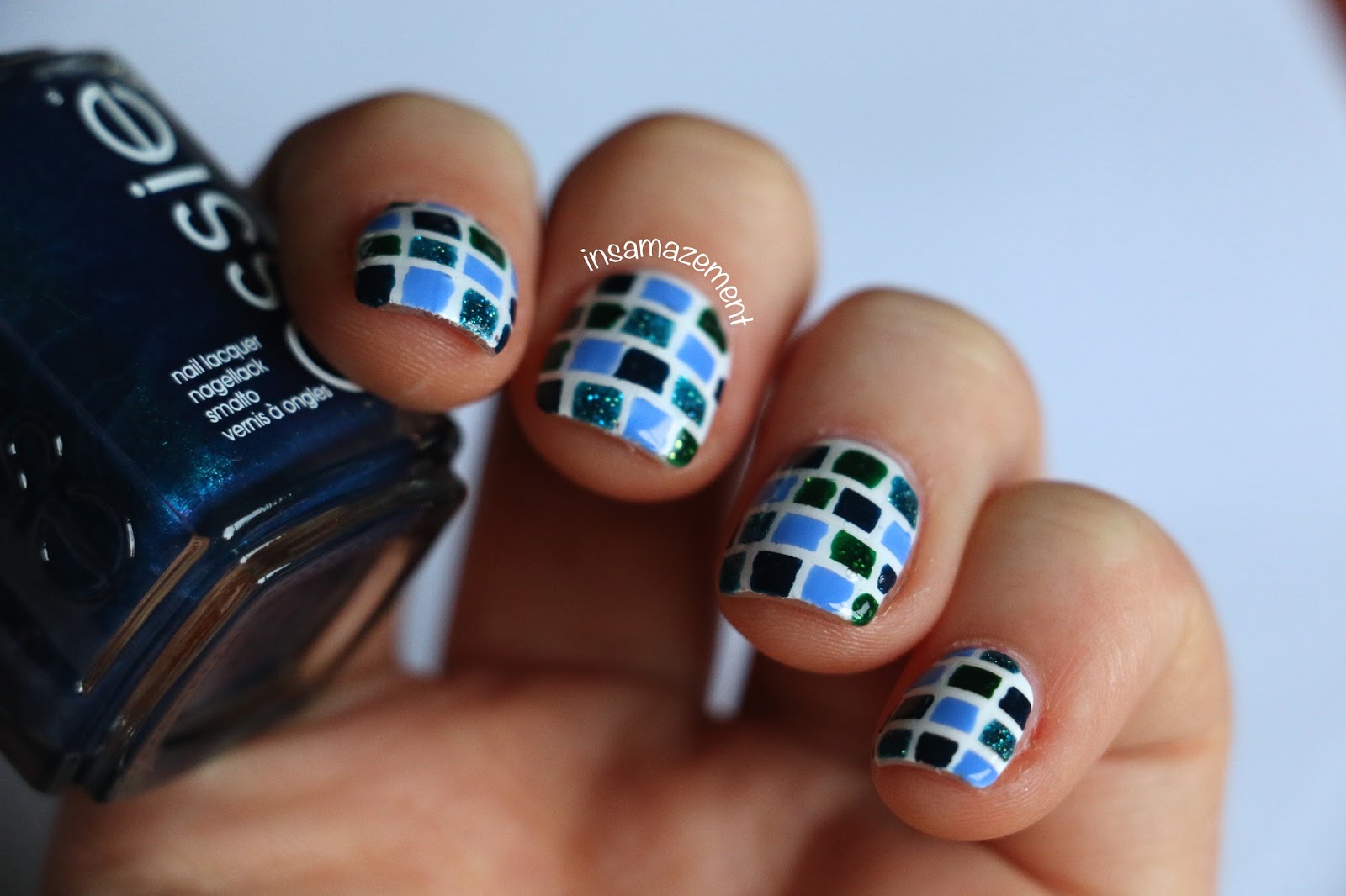 In SAMazement Blue & Green Tile Nail Art Tutorial