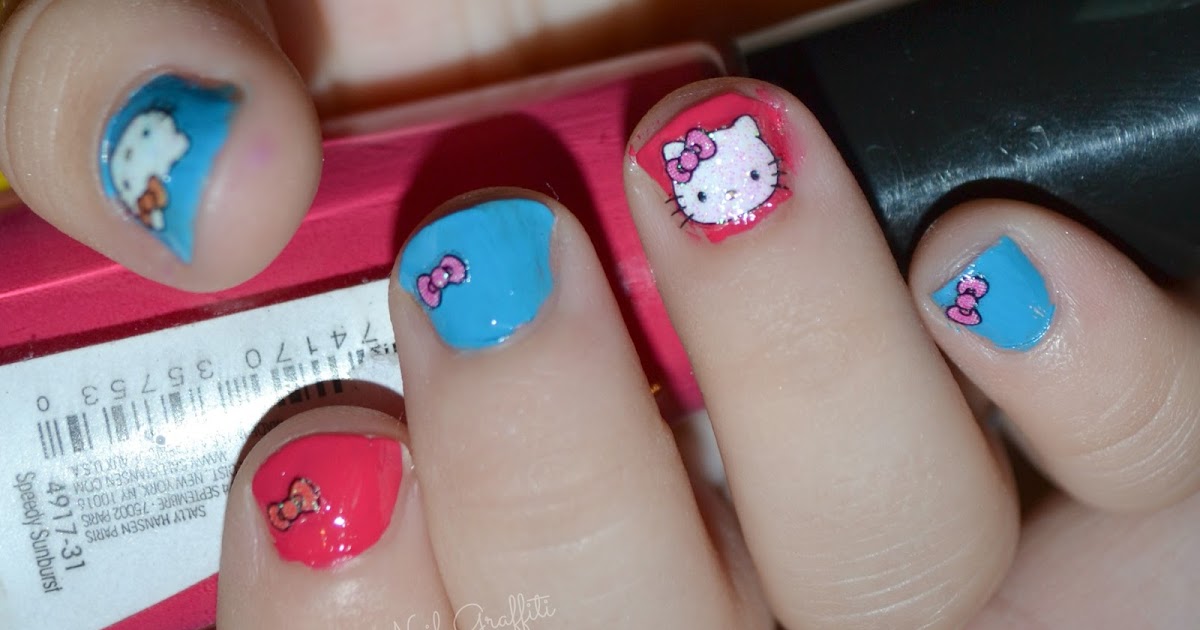 Pink and blue kawaii  Hello kitty nails, Gel nails, Nail designs