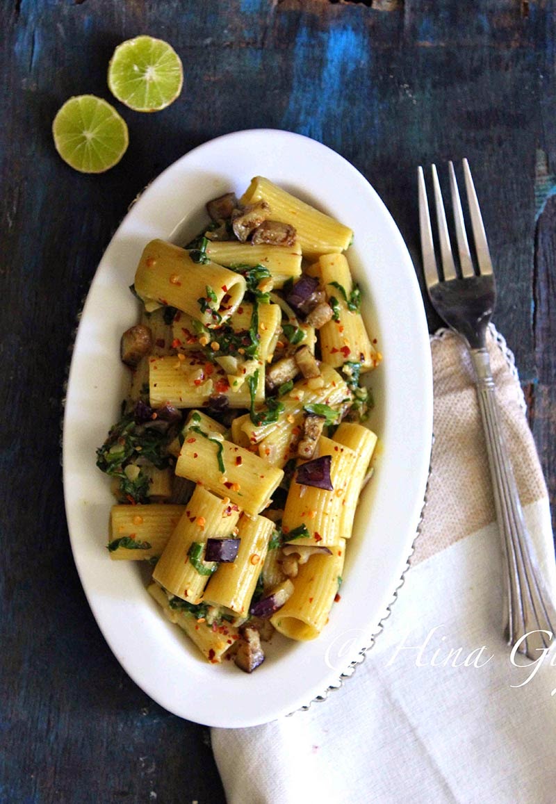Spinach and Eggplant Rigatoni with Lemon Cream Sauce Fun FOOD and Frolic