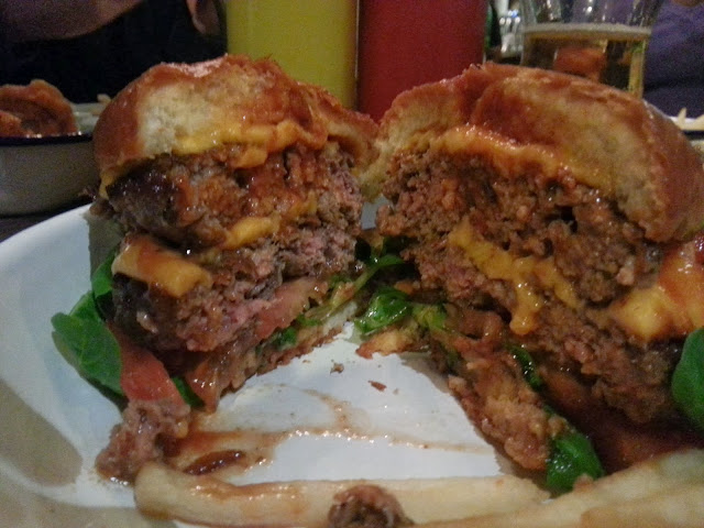 Juicy Bastard burger cut-through.