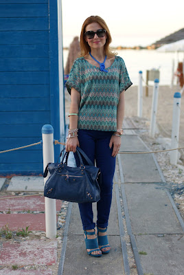 H&M blouse, Cesare Paciotti sandals, blue outfit