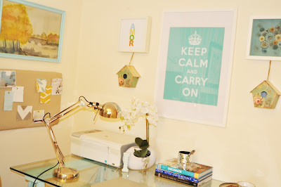 home office blue sea and beige